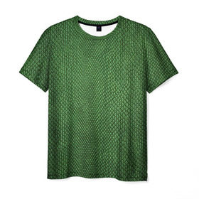 Мужская футболка 3D с принтом Snake в Санкт-Петербурге, 100% полиэфир | прямой крой, круглый вырез горловины, длина до линии бедер | зеленый | змея | кожа | текстура