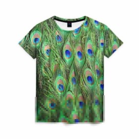 Женская футболка 3D с принтом Life is beautiful в Санкт-Петербурге, 100% полиэфир ( синтетическое хлопкоподобное полотно) | прямой крой, круглый вырез горловины, длина до линии бедер | павлин | паттерн | перья | текстура
