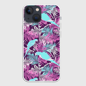Чехол для iPhone 13 mini с принтом Summer paradise в Санкт-Петербурге,  |  | паттерн | попугаи | разноцветный | тропики | цветы | яркий