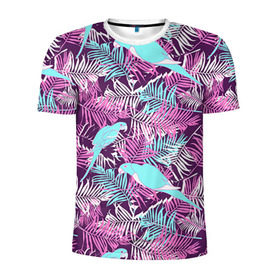 Мужская футболка 3D спортивная с принтом Summer paradise в Санкт-Петербурге, 100% полиэстер с улучшенными характеристиками | приталенный силуэт, круглая горловина, широкие плечи, сужается к линии бедра | паттерн | попугаи | разноцветный | тропики | цветы | яркий