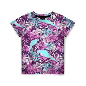 Детская футболка 3D с принтом Summer paradise в Санкт-Петербурге, 100% гипоаллергенный полиэфир | прямой крой, круглый вырез горловины, длина до линии бедер, чуть спущенное плечо, ткань немного тянется | паттерн | попугаи | разноцветный | тропики | цветы | яркий