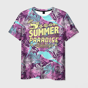 Мужская футболка 3D с принтом Summer paradise 2 в Санкт-Петербурге, 100% полиэфир | прямой крой, круглый вырез горловины, длина до линии бедер | beach | flower | party | summer | swag | trend | вечеринка | лето | популярное | сваг | свег | тренд | хит | цветочки | цветы
