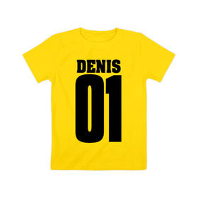 Детская футболка хлопок с принтом Денис 01 в Санкт-Петербурге, 100% хлопок | круглый вырез горловины, полуприлегающий силуэт, длина до линии бедер | Тематика изображения на принте: 01 | denis | денис | на спине | номер | цифры