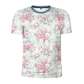Мужская футболка 3D спортивная с принтом Flower pattern в Санкт-Петербурге, 100% полиэстер с улучшенными характеристиками | приталенный силуэт, круглая горловина, широкие плечи, сужается к линии бедра | белый | паттерн | розовый | цветы
