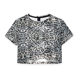 Женская футболка 3D укороченная с принтом White Jaguar в Санкт-Петербурге, 100% полиэстер | круглая горловина, длина футболки до линии талии, рукава с отворотами | барс | леопард | ягуар