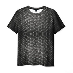 Мужская футболка 3D с принтом Черная кожа в Санкт-Петербурге, 100% полиэфир | прямой крой, круглый вырез горловины, длина до линии бедер | змея | текстура
