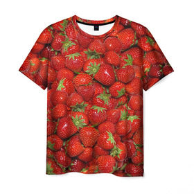 Мужская футболка 3D с принтом Клубнички в Санкт-Петербурге, 100% полиэфир | прямой крой, круглый вырез горловины, длина до линии бедер | красный | летний | фото | ягода