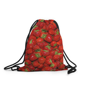 Рюкзак-мешок 3D с принтом Клубнички в Санкт-Петербурге, 100% полиэстер | плотность ткани — 200 г/м2, размер — 35 х 45 см; лямки — толстые шнурки, застежка на шнуровке, без карманов и подкладки | Тематика изображения на принте: красный | летний | фото | ягода