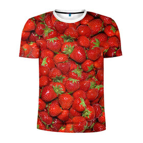 Мужская футболка 3D спортивная с принтом Клубнички в Санкт-Петербурге, 100% полиэстер с улучшенными характеристиками | приталенный силуэт, круглая горловина, широкие плечи, сужается к линии бедра | красный | летний | фото | ягода