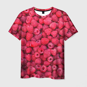 Мужская футболка 3D с принтом Малинки в Санкт-Петербурге, 100% полиэфир | прямой крой, круглый вырез горловины, длина до линии бедер | raspberry | летняя | ягодн