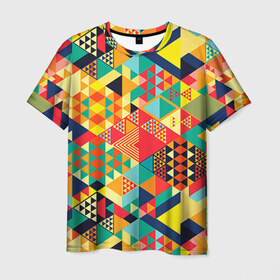 Мужская футболка 3D с принтом Геометрия в Санкт-Петербурге, 100% полиэфир | прямой крой, круглый вырез горловины, длина до линии бедер | лоскутное шитье | паттерн | пестрый | разноцветный | треугольники