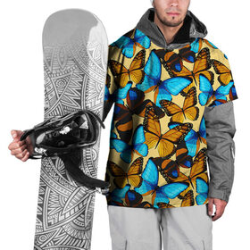 Накидка на куртку 3D с принтом Бабочки в Санкт-Петербурге, 100% полиэстер |  | коричневый | синий