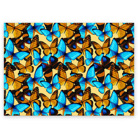 Поздравительная открытка с принтом Бабочки в Санкт-Петербурге, 100% бумага | плотность бумаги 280 г/м2, матовая, на обратной стороне линовка и место для марки
 | коричневый | синий