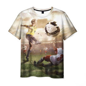 Мужская футболка 3D с принтом Юные футболисты в Санкт-Петербурге, 100% полиэфир | прямой крой, круглый вырез горловины, длина до линии бедер | футбол