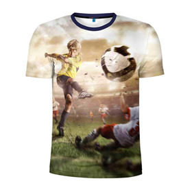 Мужская футболка 3D спортивная с принтом Юные футболисты в Санкт-Петербурге, 100% полиэстер с улучшенными характеристиками | приталенный силуэт, круглая горловина, широкие плечи, сужается к линии бедра | футбол