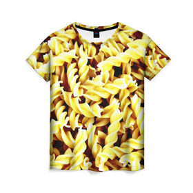 Женская футболка 3D с принтом Макароны в Санкт-Петербурге, 100% полиэфир ( синтетическое хлопкоподобное полотно) | прямой крой, круглый вырез горловины, длина до линии бедер | еда | макароны | паста | хлебные