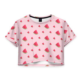 Женская футболка 3D укороченная с принтом Сочные арбузики в Санкт-Петербурге, 100% полиэстер | круглая горловина, длина футболки до линии талии, рукава с отворотами | арбузы | арт | еда | лето | фрукты