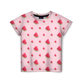 Детская футболка 3D с принтом Сочные арбузики в Санкт-Петербурге, 100% гипоаллергенный полиэфир | прямой крой, круглый вырез горловины, длина до линии бедер, чуть спущенное плечо, ткань немного тянется | арбузы | арт | еда | лето | фрукты