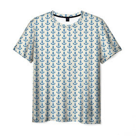 Мужская футболка 3D с принтом Якоря в Санкт-Петербурге, 100% полиэфир | прямой крой, круглый вырез горловины, длина до линии бедер | вмф | вода | военно морской флот | волны | жизнь | корабли | море | океан | трайблы | узоры | якорь