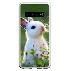 Чехол для Samsung Galaxy S10 с принтом Кролик в Санкт-Петербурге, Силикон | Область печати: задняя сторона чехла, без боковых панелей | Тематика изображения на принте: animal | baby | cute | flowers | fluffy | hare | lawn | little | meadow | rabbit | животное | заяц | кролик | луг | лужайка | маленький | малыш | милый | пушистый | цветы