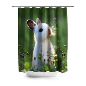 Штора 3D для ванной с принтом Кролик в Санкт-Петербурге, 100% полиэстер | плотность материала — 100 г/м2. Стандартный размер — 146 см х 180 см. По верхнему краю — пластиковые люверсы для креплений. В комплекте 10 пластиковых колец | animal | baby | cute | flowers | fluffy | hare | lawn | little | meadow | rabbit | животное | заяц | кролик | луг | лужайка | маленький | малыш | милый | пушистый | цветы