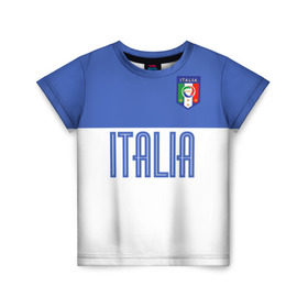 Детская футболка 3D с принтом Сборная Италии по футболу в Санкт-Петербурге, 100% гипоаллергенный полиэфир | прямой крой, круглый вырез горловины, длина до линии бедер, чуть спущенное плечо, ткань немного тянется | Тематика изображения на принте: европы | италия
