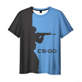 Мужская футболка 3D с принтом CS:GO Силуэт в Санкт-Петербурге, 100% полиэфир | прямой крой, круглый вырез горловины, длина до линии бедер | cs | cs go | csgo | go | го | контр страйк | контра | кс | кс го | ксго | спецназ | террористы