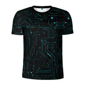 Мужская футболка 3D спортивная с принтом Hi-Tech в Санкт-Петербурге, 100% полиэстер с улучшенными характеристиками | приталенный силуэт, круглая горловина, широкие плечи, сужается к линии бедра | Тематика изображения на принте: микросхема | чертеж