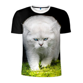 Мужская футболка 3D спортивная с принтом Белый кот в Санкт-Петербурге, 100% полиэстер с улучшенными характеристиками | приталенный силуэт, круглая горловина, широкие плечи, сужается к линии бедра | 