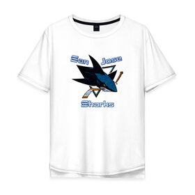 Мужская футболка хлопок Oversize с принтом San Jose Sharks hockey в Санкт-Петербурге, 100% хлопок | свободный крой, круглый ворот, “спинка” длиннее передней части | Тематика изображения на принте: nhl | san jose sharks | спорт | хоккей