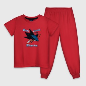 Детская пижама хлопок с принтом San Jose Sharks hockey в Санкт-Петербурге, 100% хлопок |  брюки и футболка прямого кроя, без карманов, на брюках мягкая резинка на поясе и по низу штанин
 | nhl | san jose sharks | спорт | хоккей