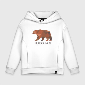 Детское худи Oversize хлопок с принтом Russian bear в Санкт-Петербурге, френч-терри — 70% хлопок, 30% полиэстер. Мягкий теплый начес внутри —100% хлопок | боковые карманы, эластичные манжеты и нижняя кромка, капюшон на магнитной кнопке | вдв | медведь | россия