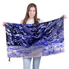 Флаг 3D с принтом Лес в Санкт-Петербурге, 100% полиэстер | плотность ткани — 95 г/м2, размер — 67 х 109 см. Принт наносится с одной стороны | ёлка | ель | зима | природа | снег | снежный | фиолетовый