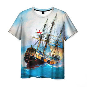 Мужская футболка 3D с принтом Корабль в Санкт-Петербурге, 100% полиэфир | прямой крой, круглый вырез горловины, длина до линии бедер | вода | море | океан | парусник