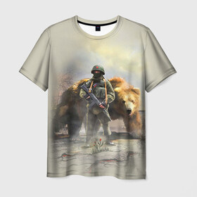 Мужская футболка 3D с принтом Русский медведь и солдат в Санкт-Петербурге, 100% полиэфир | прямой крой, круглый вырез горловины, длина до линии бедер | russia | армия | медведь | оружие | российская федерация | россия | русский  | рф | силовые структуры