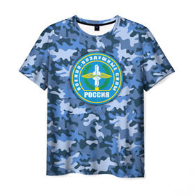 Мужская футболка 3D с принтом ВВС России в Санкт-Петербурге, 100% полиэфир | прямой крой, круглый вырез горловины, длина до линии бедер | авиация | армейская атрибутика | армия | ввс | всё выше | день ввс | и выше | камуфляж | небо | россия | самолёты