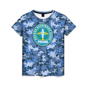 Женская футболка 3D с принтом ВВС России в Санкт-Петербурге, 100% полиэфир ( синтетическое хлопкоподобное полотно) | прямой крой, круглый вырез горловины, длина до линии бедер | авиация | армейская атрибутика | армия | ввс | всё выше | день ввс | и выше | камуфляж | небо | россия | самолёты
