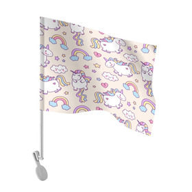 Флаг для автомобиля с принтом Радужные Единорожки в Санкт-Петербурге, 100% полиэстер | Размер: 30*21 см | unicorn | белый | единорог | лошадь | облако | радуга | розовый | сердце | улыбка | фиолетовый | цвет
