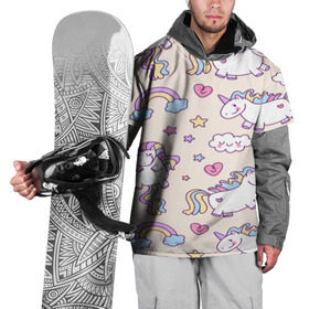Накидка на куртку 3D с принтом Радужные Единорожки в Санкт-Петербурге, 100% полиэстер |  | unicorn | белый | единорог | лошадь | облако | радуга | розовый | сердце | улыбка | фиолетовый | цвет
