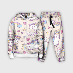 Детский костюм 3D с принтом Радужные Единорожки в Санкт-Петербурге,  |  | unicorn | белый | единорог | лошадь | облако | радуга | розовый | сердце | улыбка | фиолетовый | цвет