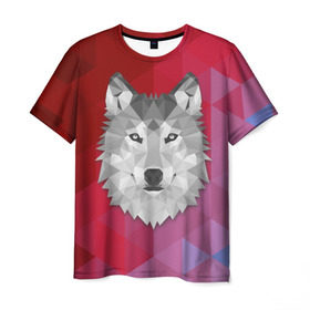 Мужская футболка 3D с принтом Полигональный волк в Санкт-Петербурге, 100% полиэфир | прямой крой, круглый вырез горловины, длина до линии бедер | волк | полигоны