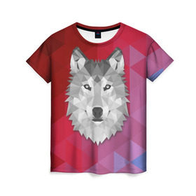 Женская футболка 3D с принтом Полигональный волк в Санкт-Петербурге, 100% полиэфир ( синтетическое хлопкоподобное полотно) | прямой крой, круглый вырез горловины, длина до линии бедер | волк | полигоны