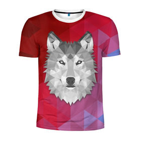 Мужская футболка 3D спортивная с принтом Полигональный волк в Санкт-Петербурге, 100% полиэстер с улучшенными характеристиками | приталенный силуэт, круглая горловина, широкие плечи, сужается к линии бедра | волк | полигоны
