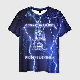 Мужская футболка 3D с принтом Metallica - Ride the Lightning в Санкт-Петербурге, 100% полиэфир | прямой крой, круглый вырез горловины, длина до линии бедер | album | metal | metallica | ride the lightning | rock | альбом | метал | металлика | молния | рок