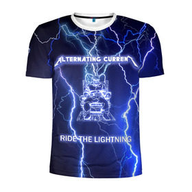 Мужская футболка 3D спортивная с принтом Metallica - Ride the Lightning в Санкт-Петербурге, 100% полиэстер с улучшенными характеристиками | приталенный силуэт, круглая горловина, широкие плечи, сужается к линии бедра | Тематика изображения на принте: album | metal | metallica | ride the lightning | rock | альбом | метал | металлика | молния | рок