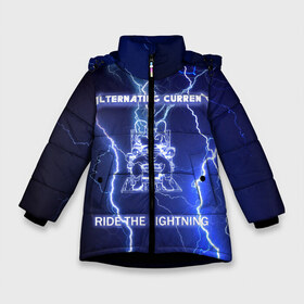 Зимняя куртка для девочек 3D с принтом Metallica - Ride the Lightning в Санкт-Петербурге, ткань верха — 100% полиэстер; подклад — 100% полиэстер, утеплитель — 100% полиэстер. | длина ниже бедра, удлиненная спинка, воротник стойка и отстегивающийся капюшон. Есть боковые карманы с листочкой на кнопках, утяжки по низу изделия и внутренний карман на молнии. 

Предусмотрены светоотражающий принт на спинке, радужный светоотражающий элемент на пуллере молнии и на резинке для утяжки. | album | metal | metallica | ride the lightning | rock | альбом | метал | металлика | молния | рок