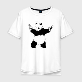 Мужская футболка хлопок Oversize с принтом Panda & Guns в Санкт-Петербурге, 100% хлопок | свободный крой, круглый ворот, “спинка” длиннее передней части | Тематика изображения на принте: panda | крутой | оружие | панда | пистолет | револьвер | рисунок