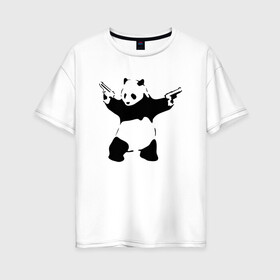 Женская футболка хлопок Oversize с принтом Panda & Guns в Санкт-Петербурге, 100% хлопок | свободный крой, круглый ворот, спущенный рукав, длина до линии бедер
 | panda | крутой | оружие | панда | пистолет | револьвер | рисунок