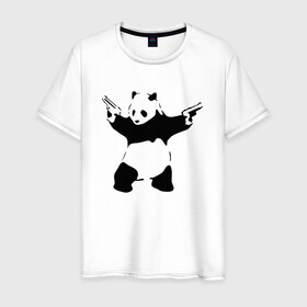 Мужская футболка хлопок с принтом Panda & Guns в Санкт-Петербурге, 100% хлопок | прямой крой, круглый вырез горловины, длина до линии бедер, слегка спущенное плечо. | panda | крутой | оружие | панда | пистолет | револьвер | рисунок