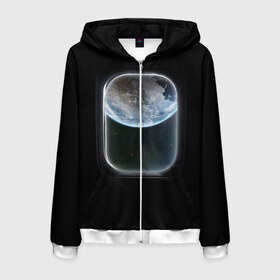 Мужская толстовка 3D на молнии с принтом Земля в иллюминаторе в Санкт-Петербурге, 100% полиэстер | длина до линии бедра, манжеты и пояс оформлены мягкой тканевой резинкой, двухслойный капюшон со шнурком для регулировки, спереди молния, по бокам два кармана | земля | космический корабль | космос | планета